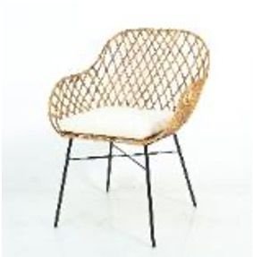 Fauteuil en rotin avec structure en fer et coussin crème disponible chez Zen Évasion