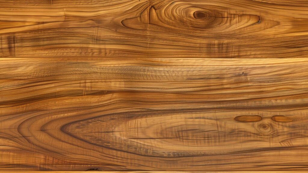 Surface en bois avec des motifs de grain lisses et des tons naturels, présentant des nœuds et des textures variées.