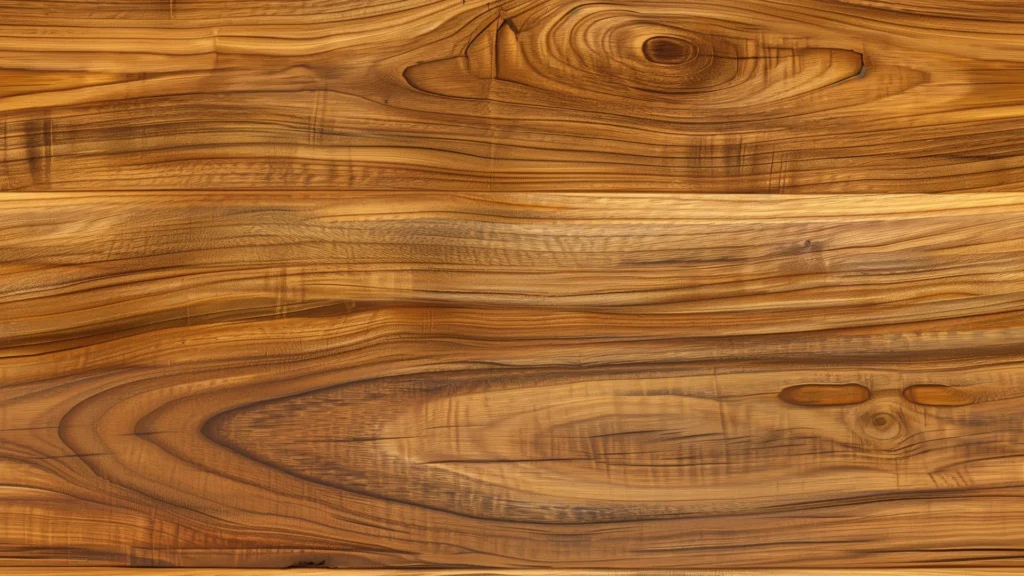 Surface en bois avec des motifs de grain lisses et des tons naturels, présentant des nœuds et des textures variées.
